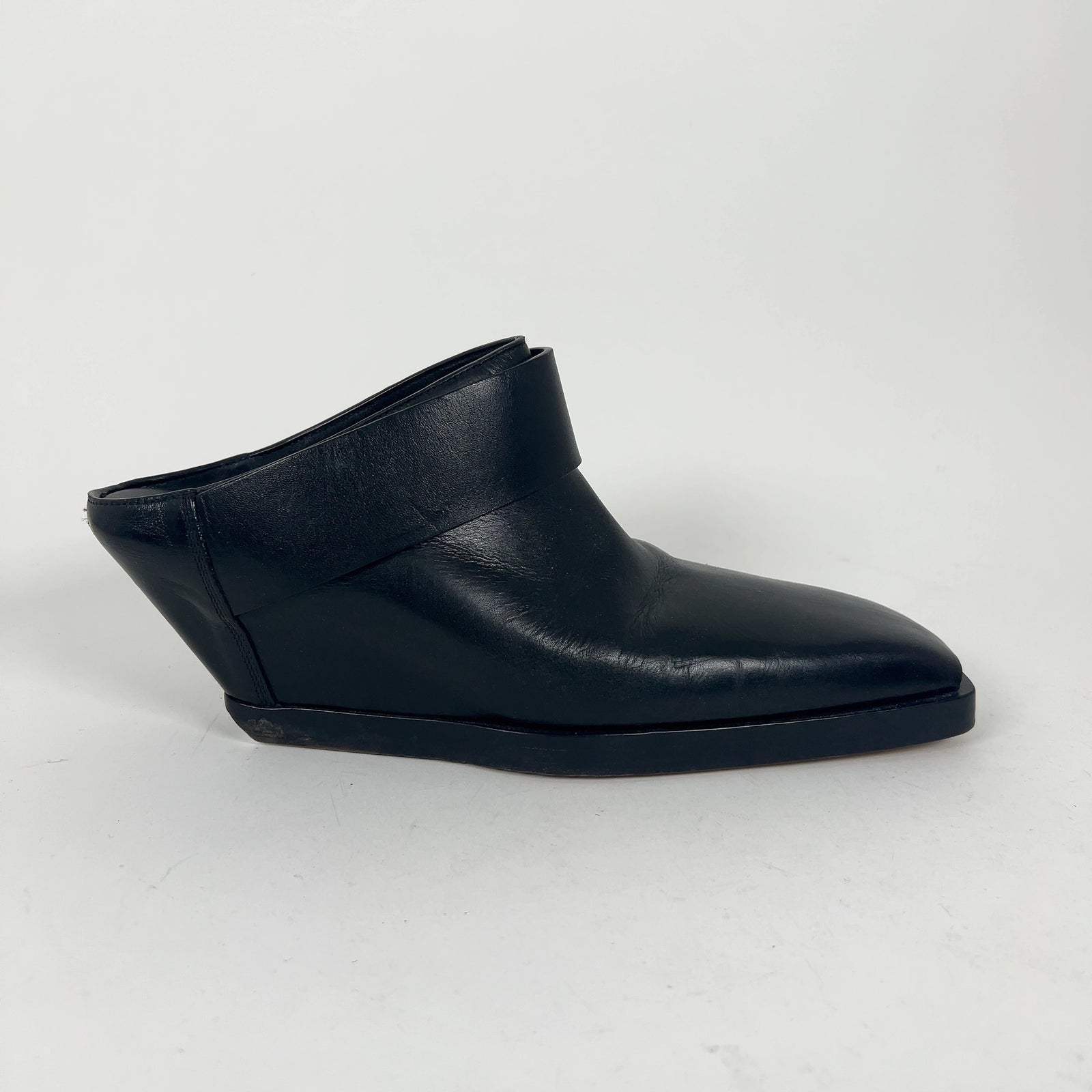 Rick Owens Black Leather Wedge Mules Size 40