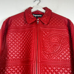 Supreme FW22 Red Studded Quilted Lambskin Leather Jacket Size L