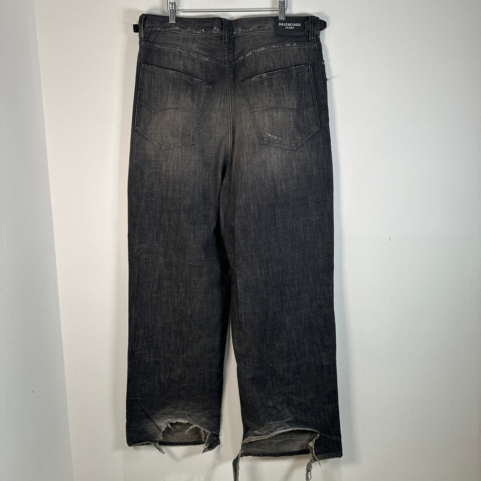 Balenciaga Grey Destroyed Baggy Denim Size M
