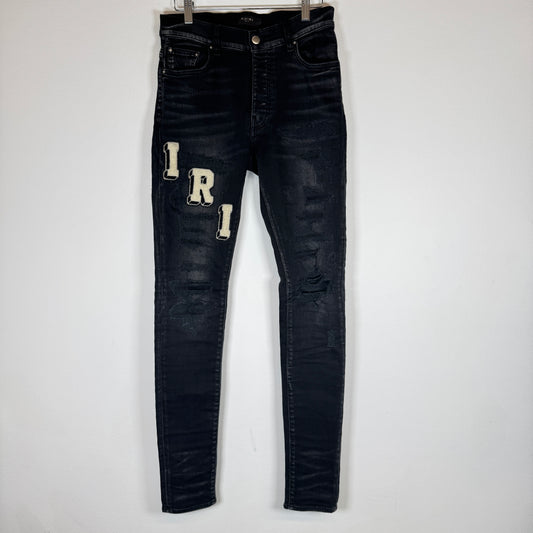 Amiri Black Varsity Logo Skinny Jeans Size 29