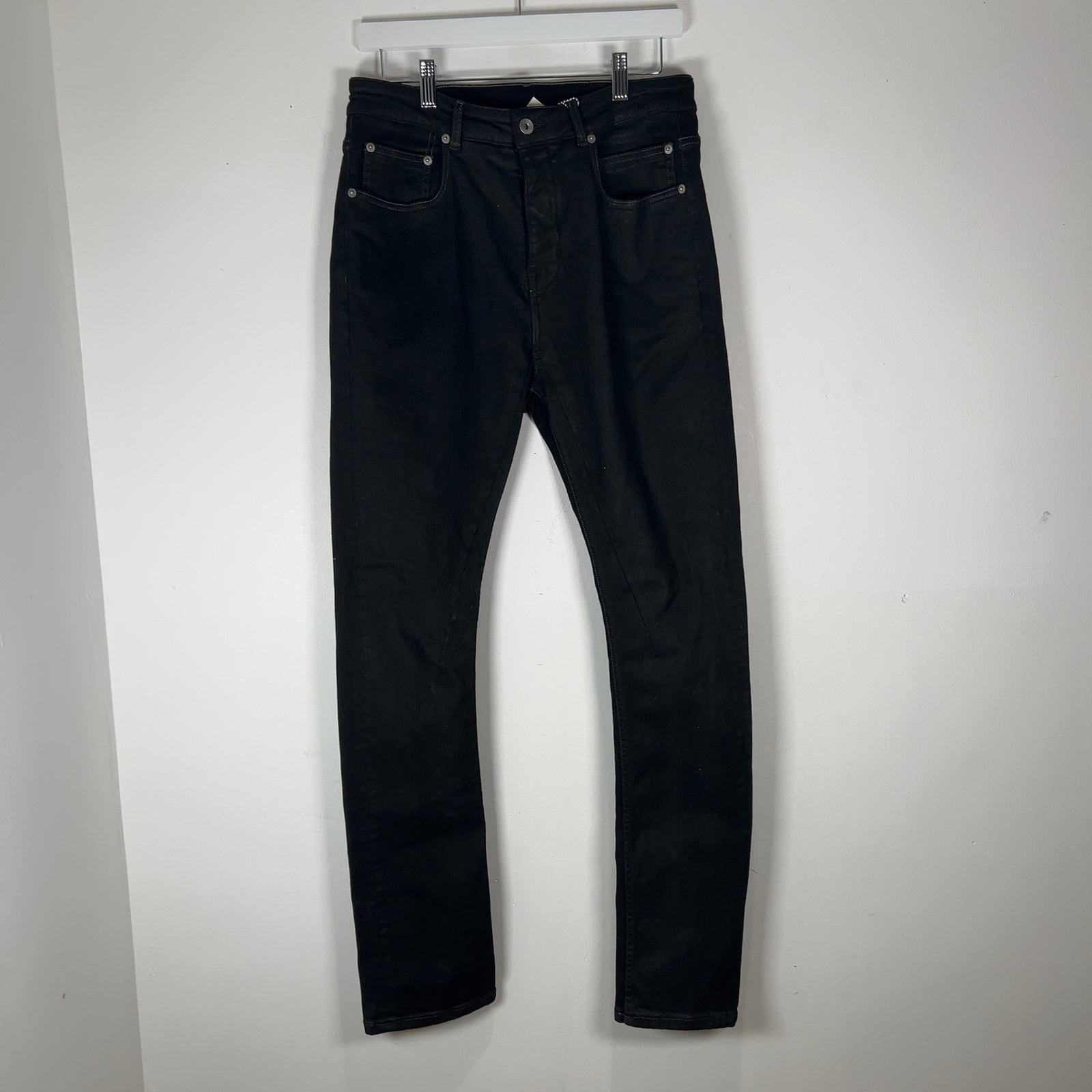 Rick Owens Black Waxed Skinny Detroit Cut Jeans Size 29
