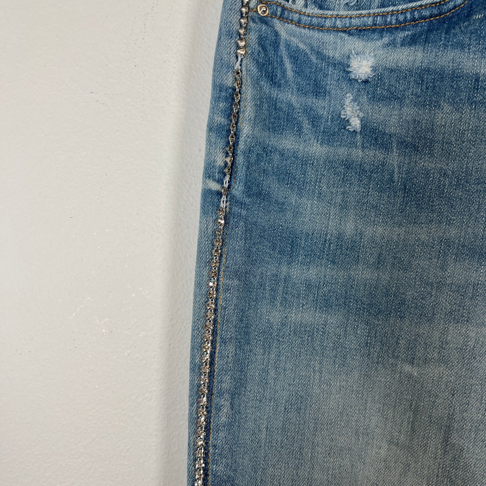 Amiri Lightwash Crystal Embellished Flared Jeans Size 31