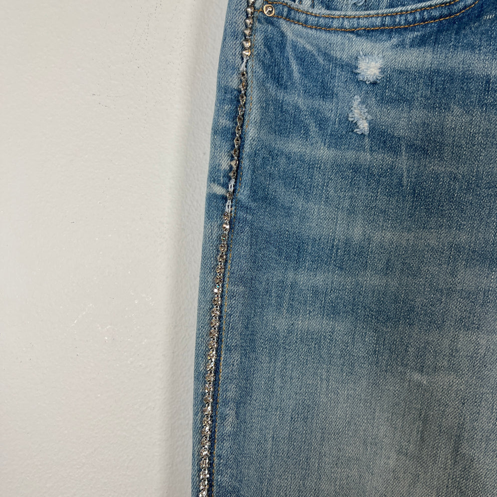 Amiri Lightwash Crystal Embellished Flared Jeans Size 31