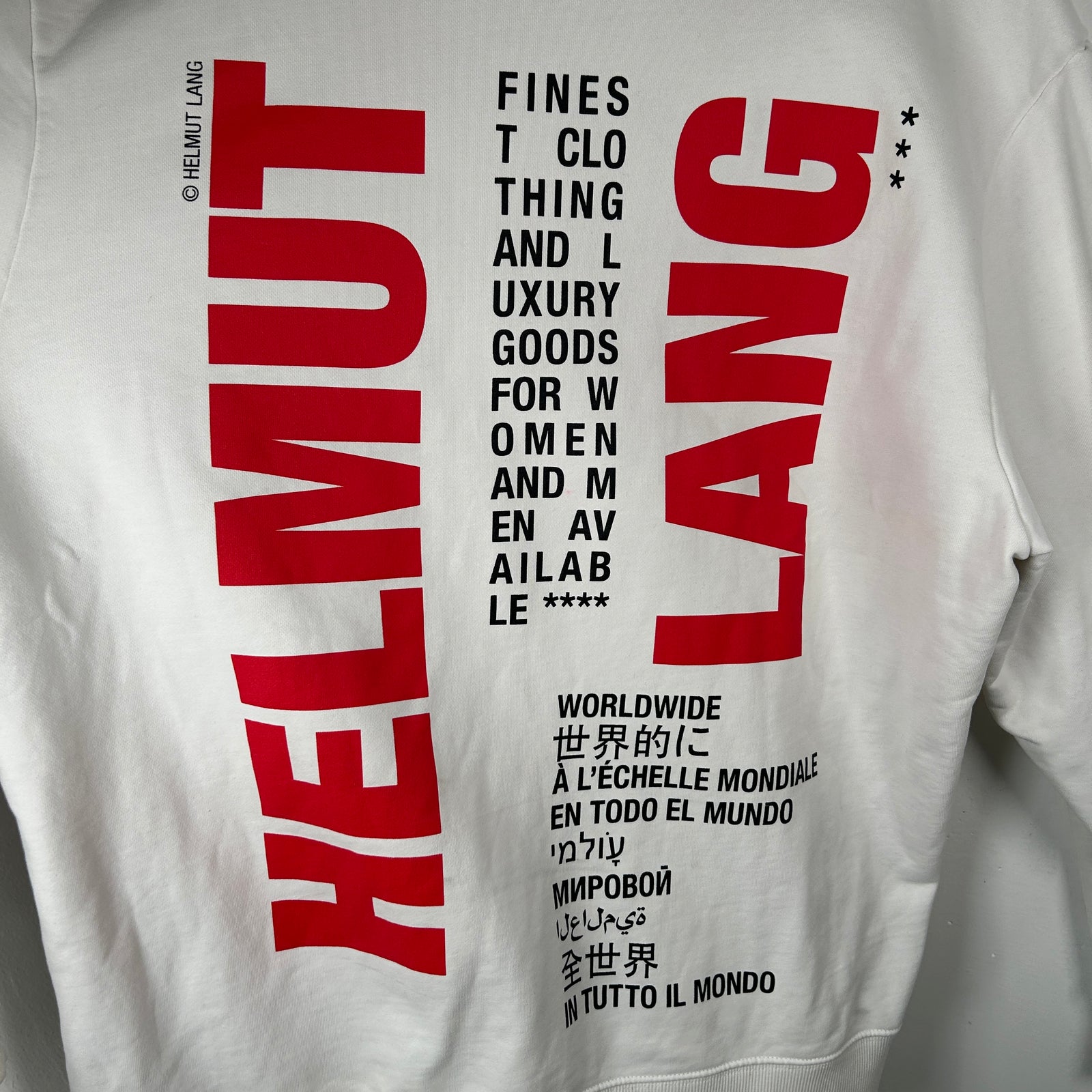 Helmut Lang White Impress Logo Print Hoodie Size XXL