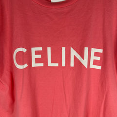 Celine Pink/White Logo T-Shirt Size S