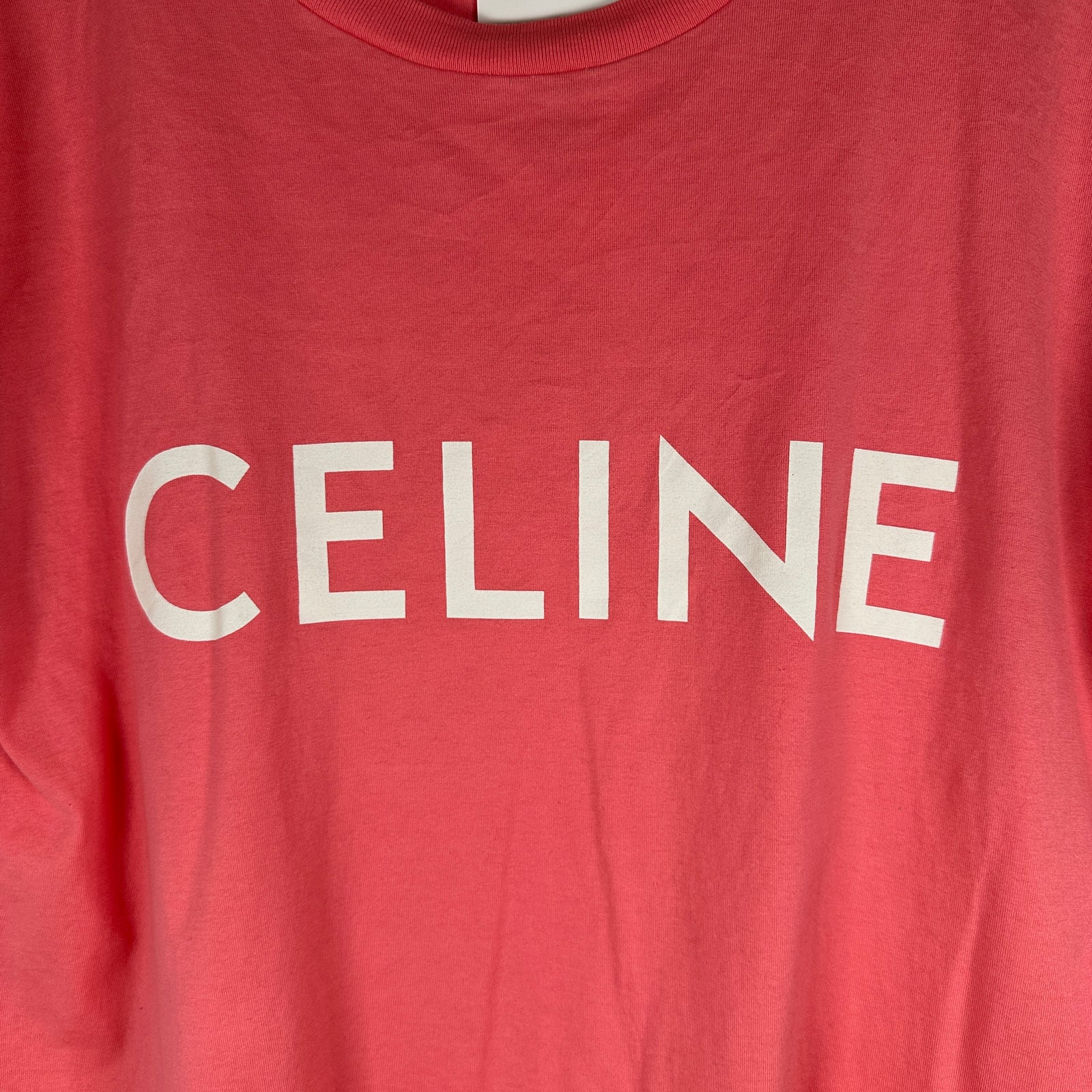 Celine Pink/White Logo T-Shirt Size S