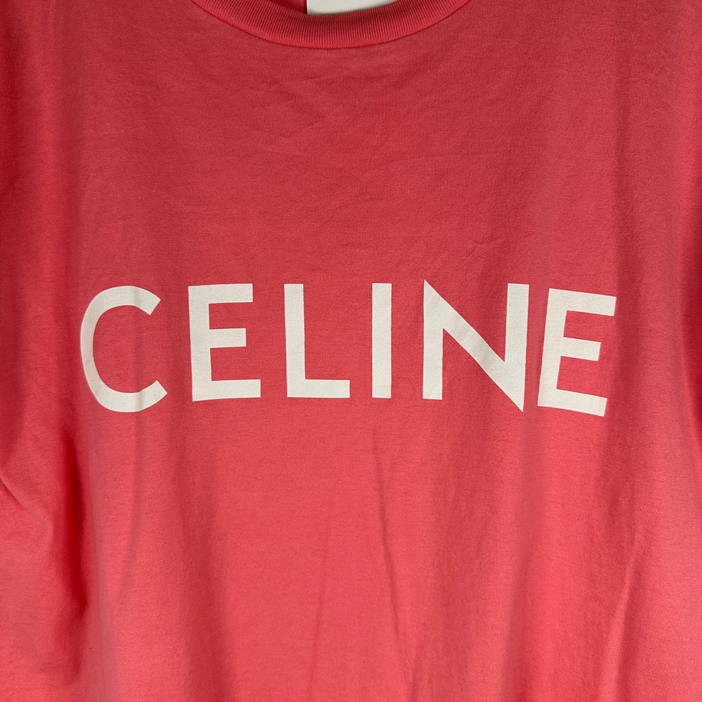 Celine Pink/White Logo T-Shirt Size S