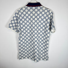 Gucci Cream/Blue Embroidered GG Polo Size XS
