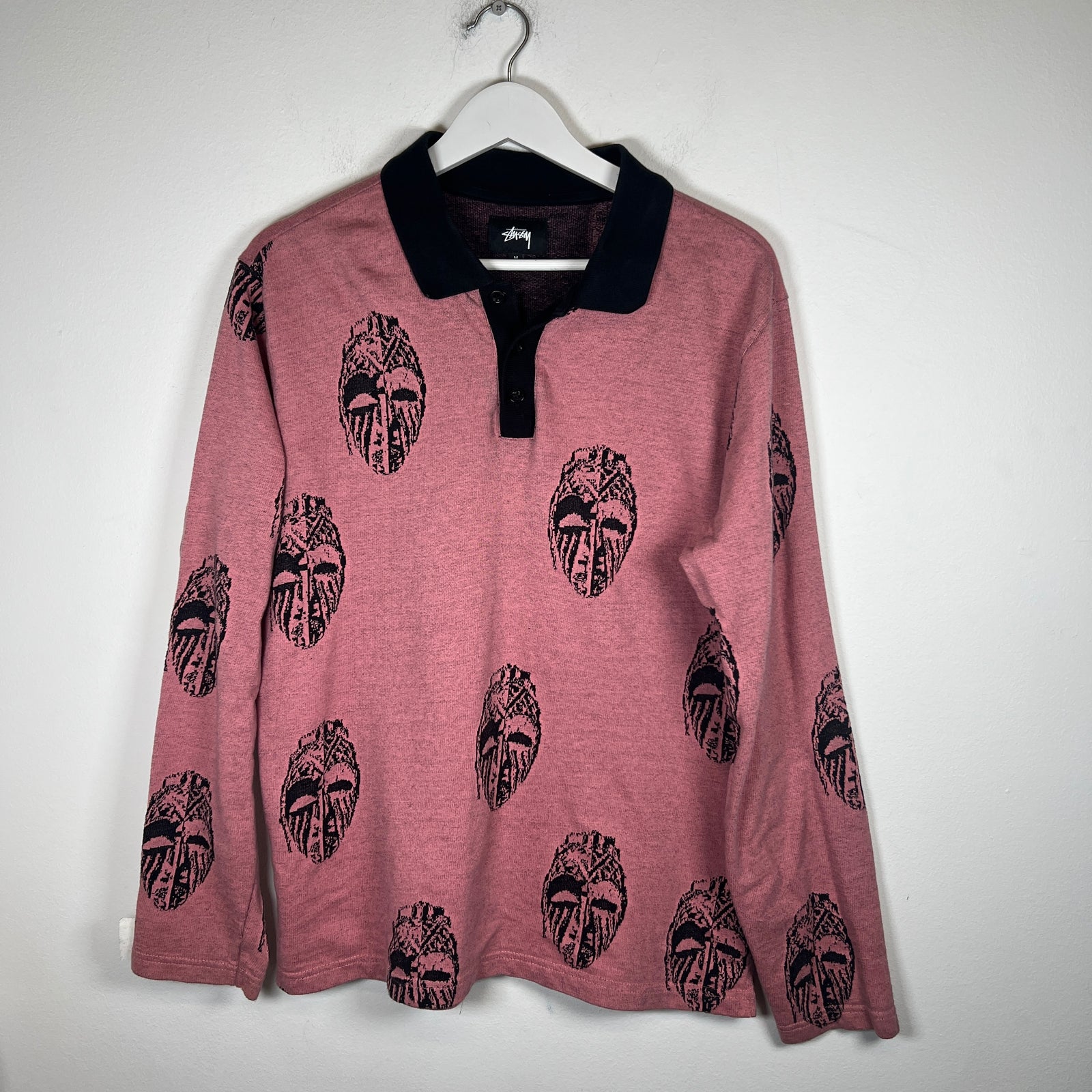Stussy Pink Mask Longsleeve Polo Size M
