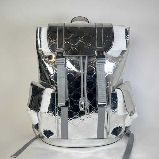Gucci Silver Mirror Effect GG Large Backpack