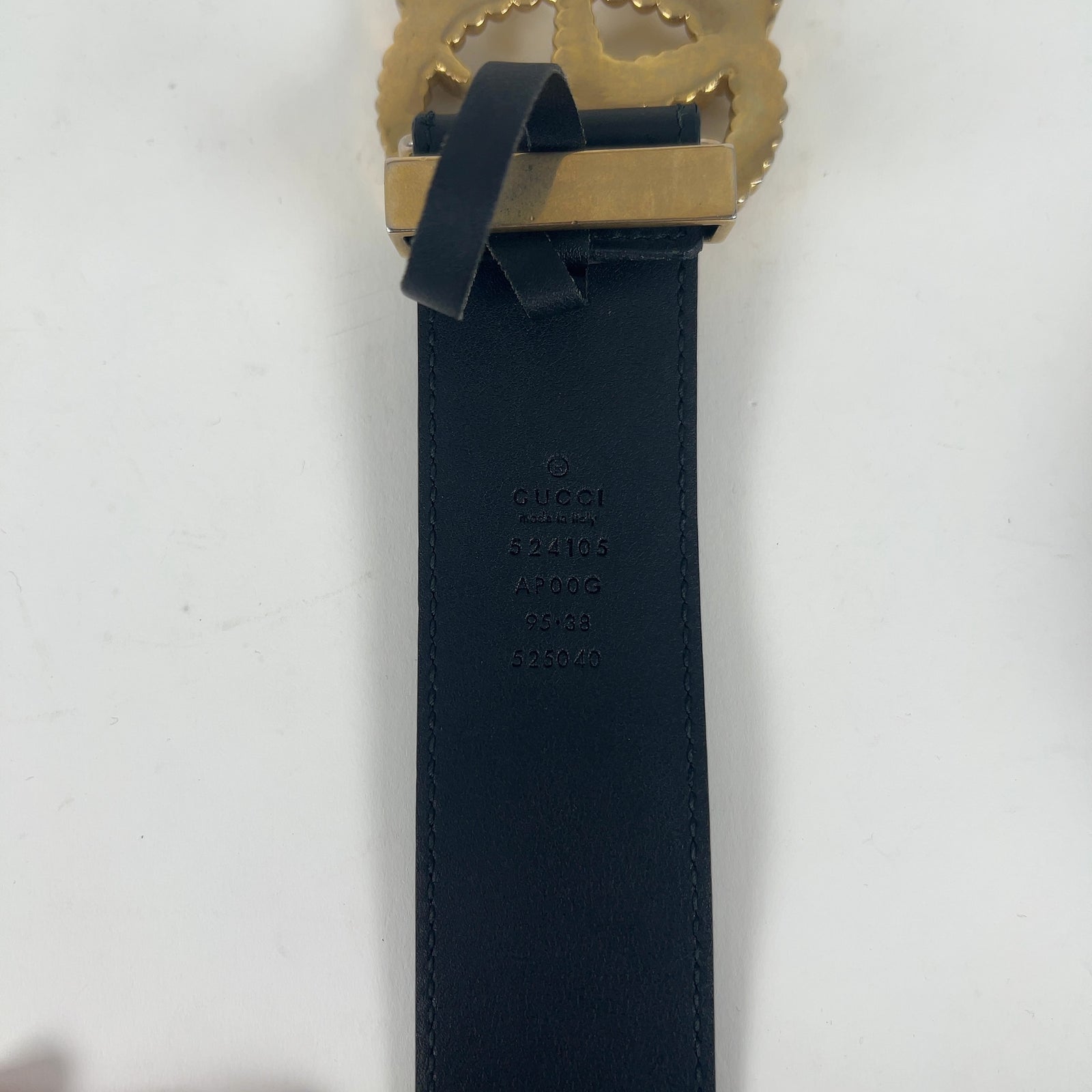 Gucci Ribbed Gold "GG" Leather Belt