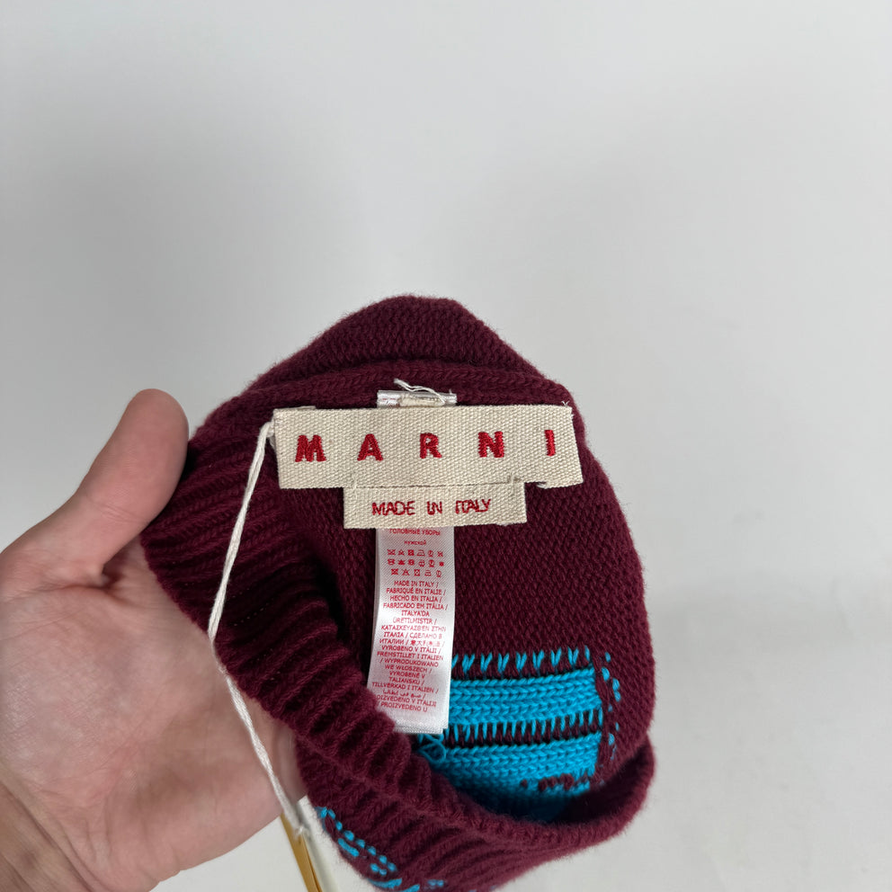 Marni Burgundy/Blue “Marni On Me” Logo Beanie