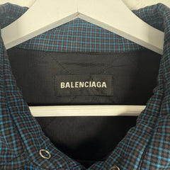 Balenciaga Navy Plaid Padded Button-Up Jacket Size XXL