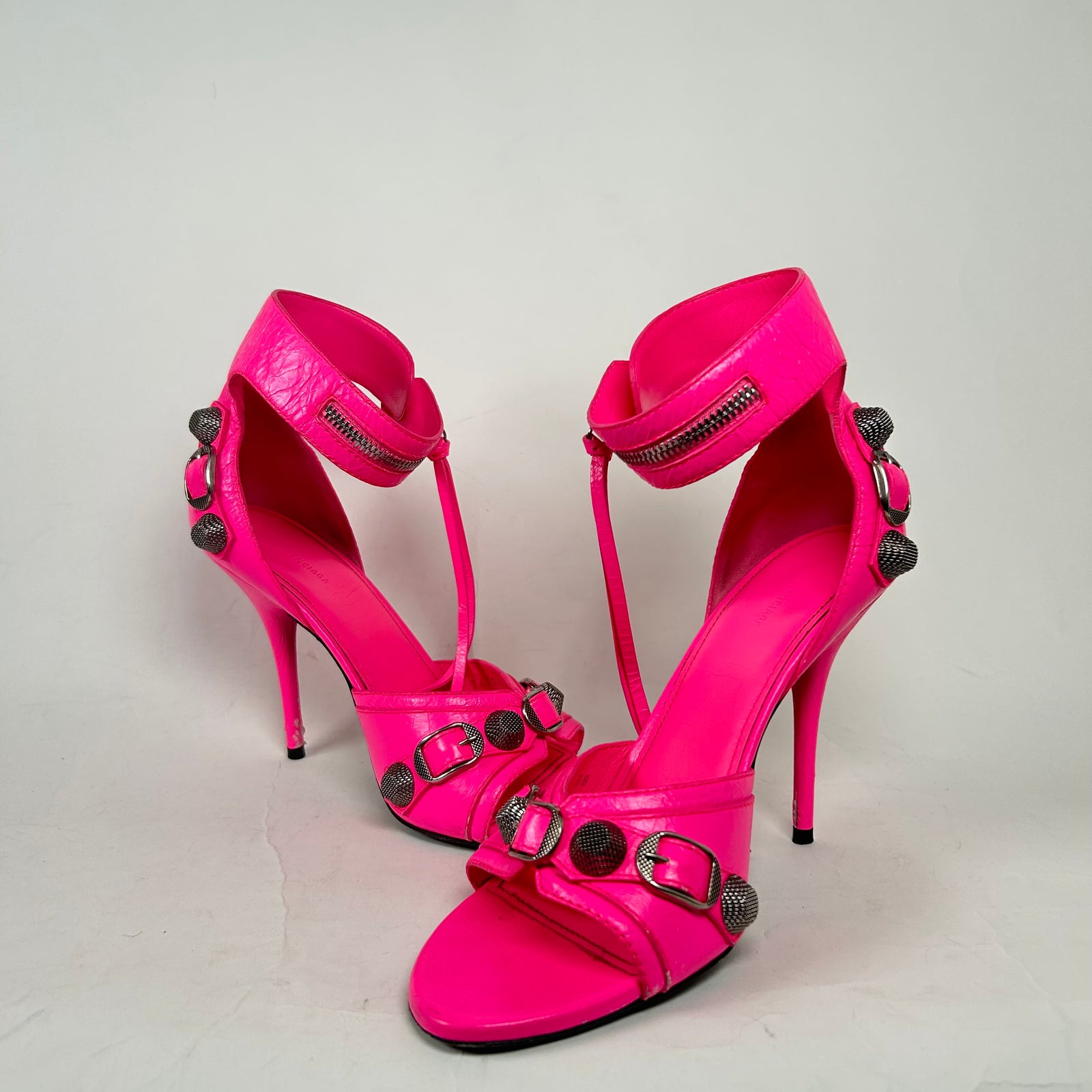 Balenciaga Hot Pink Cagole Leather Heels Size 38