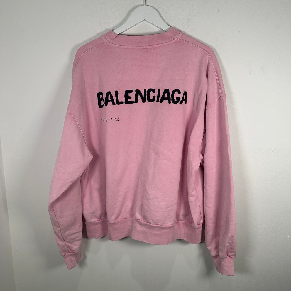 Balenciaga Pink 'Hand Drawn' Logo Sweatshirt Size S