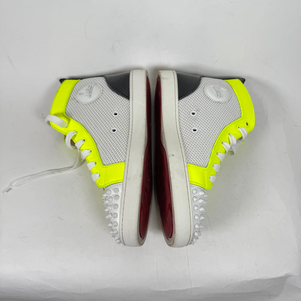 Christian Louboutin White/Lime Yellow Studded High Top Sneaker Size 41