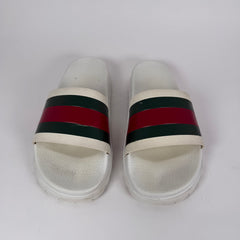 Gucci White Striped Slides Size 10