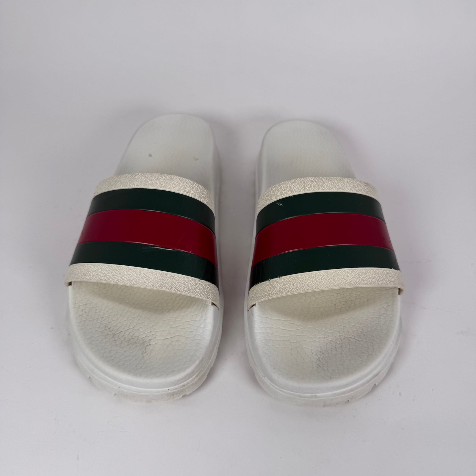 Gucci White Striped Slides Size 10