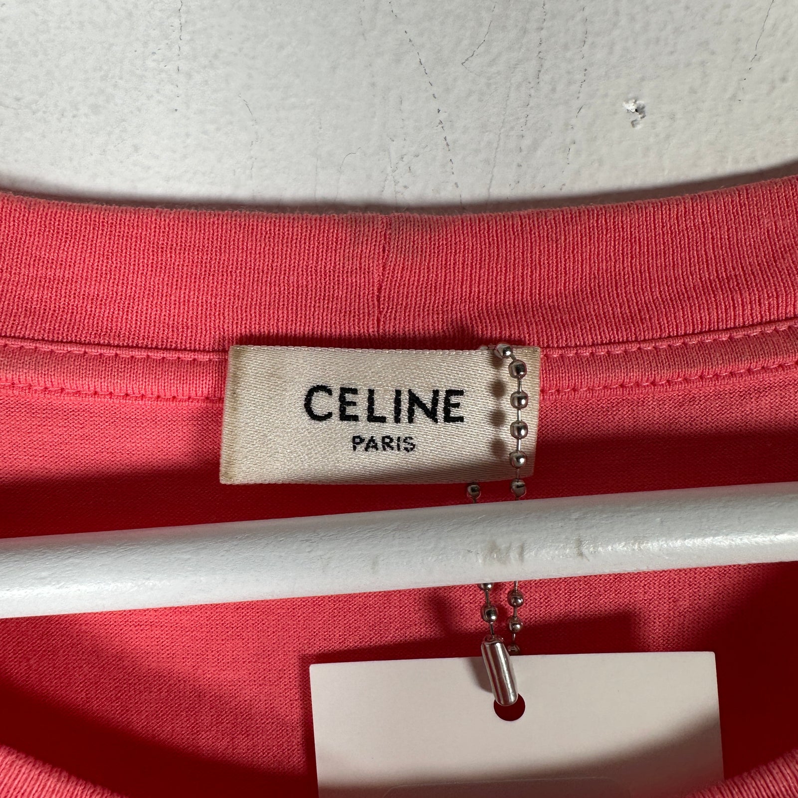 Celine Pink/White Logo T-Shirt Size S