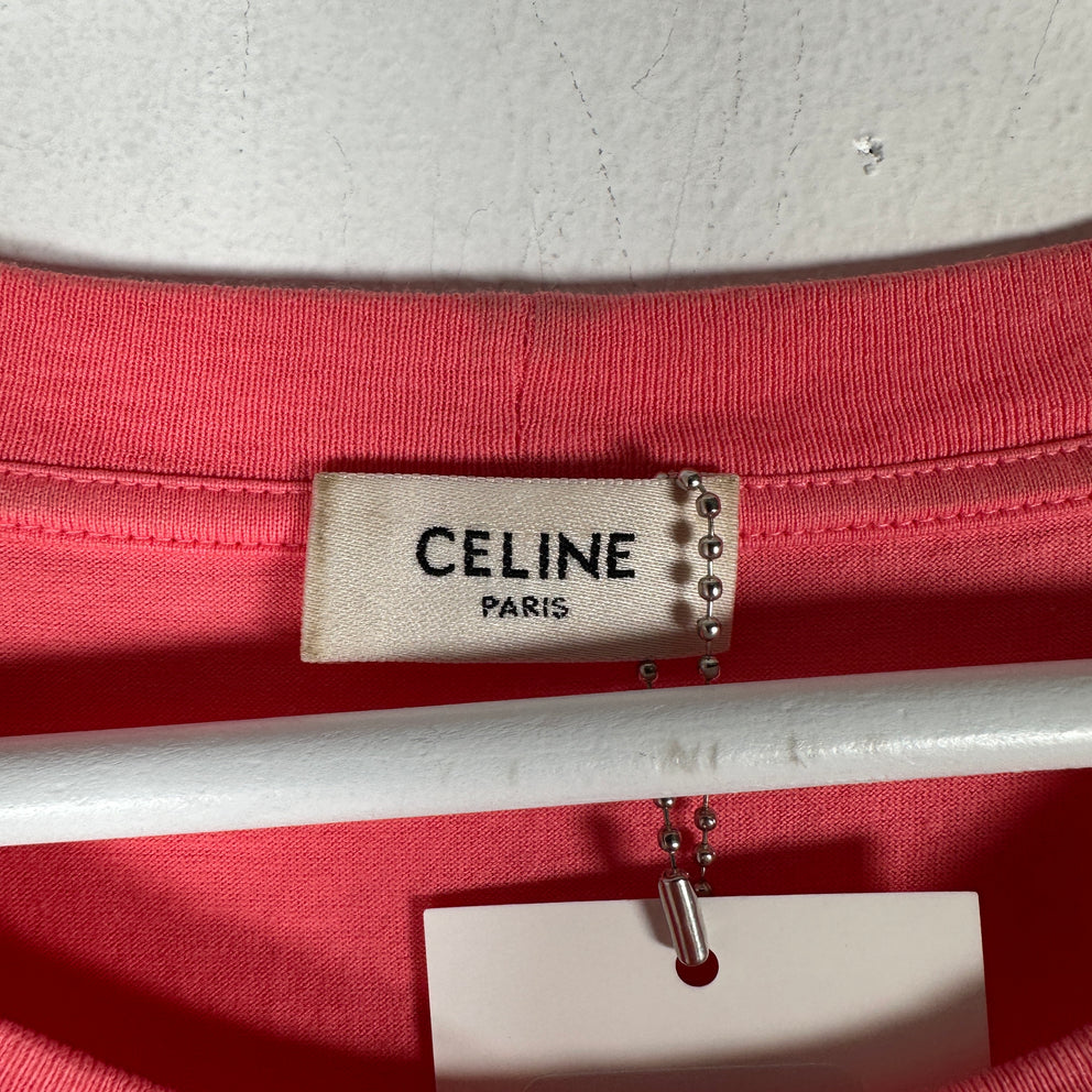 Celine Pink/White Logo T-Shirt Size S