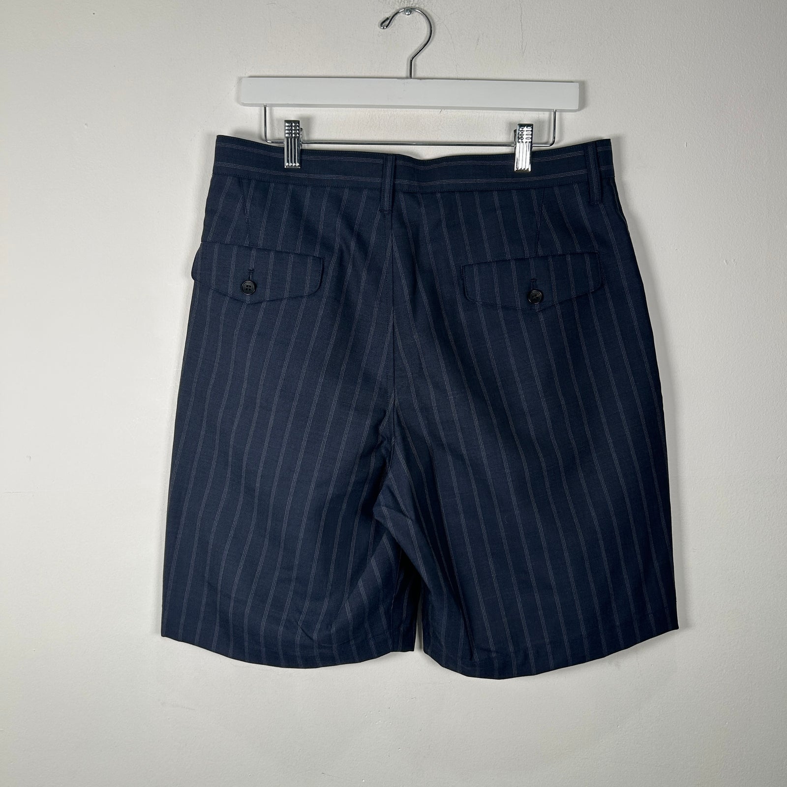 Junya Watanabe Navy Pinstripe Wool Shorts Size M