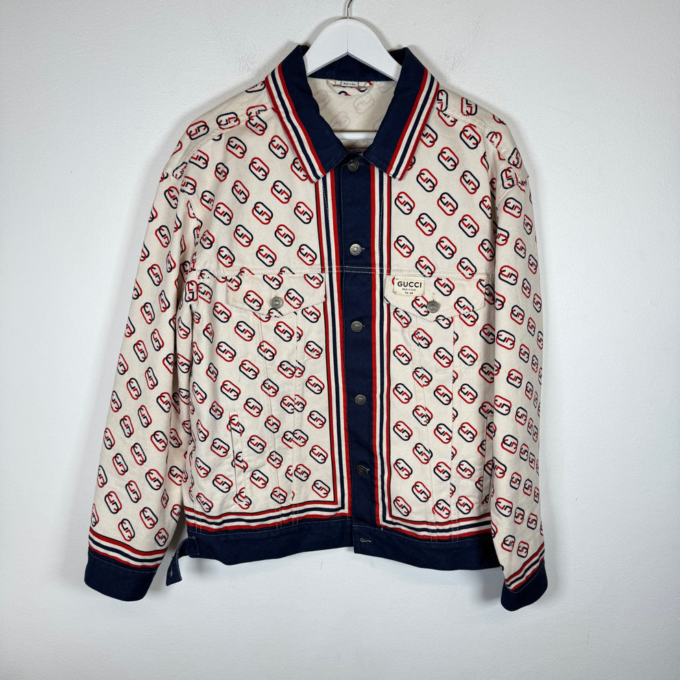Gucci Interlocking G Logo Printed Trucker Jacket Size 46