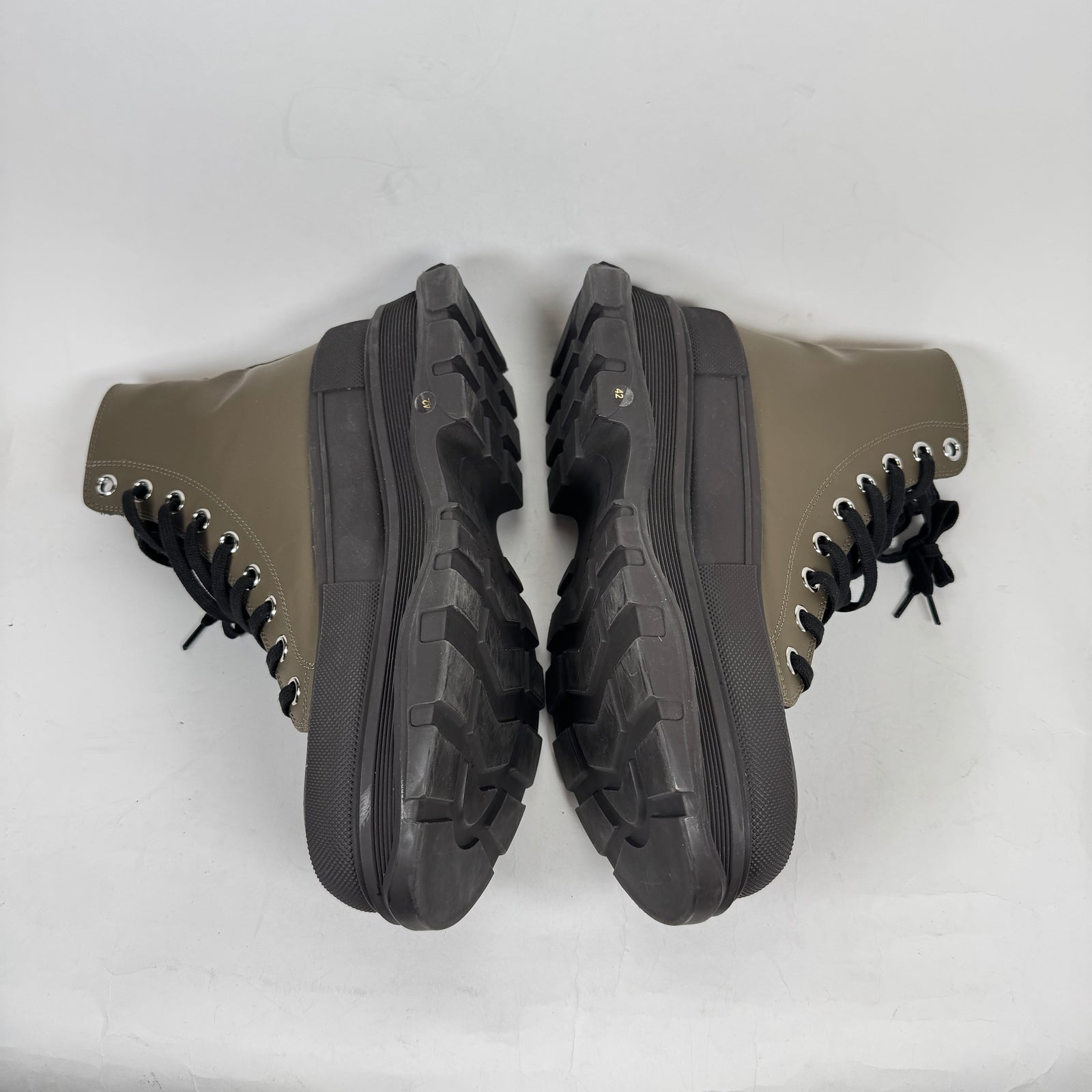 Alexander McQueen Olive Tread Slick Boots Size 42