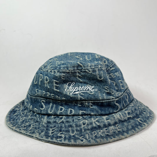 Supreme Warp Jacquard Logo Blue Denim Bucket Hat