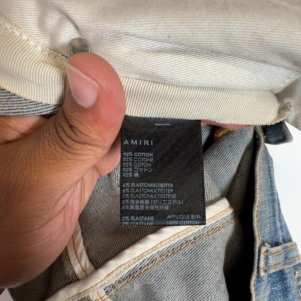 Amiri Clay Indigo Bandana Art Patch Denim Jeans