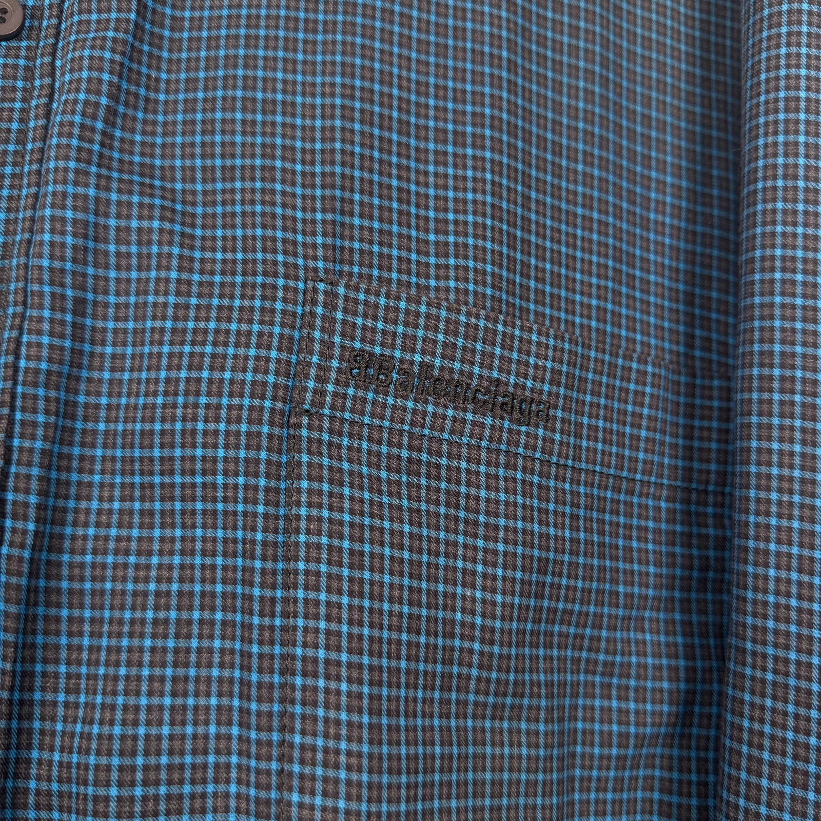 Balenciaga Navy Plaid Padded Button-Up Jacket Size XXL