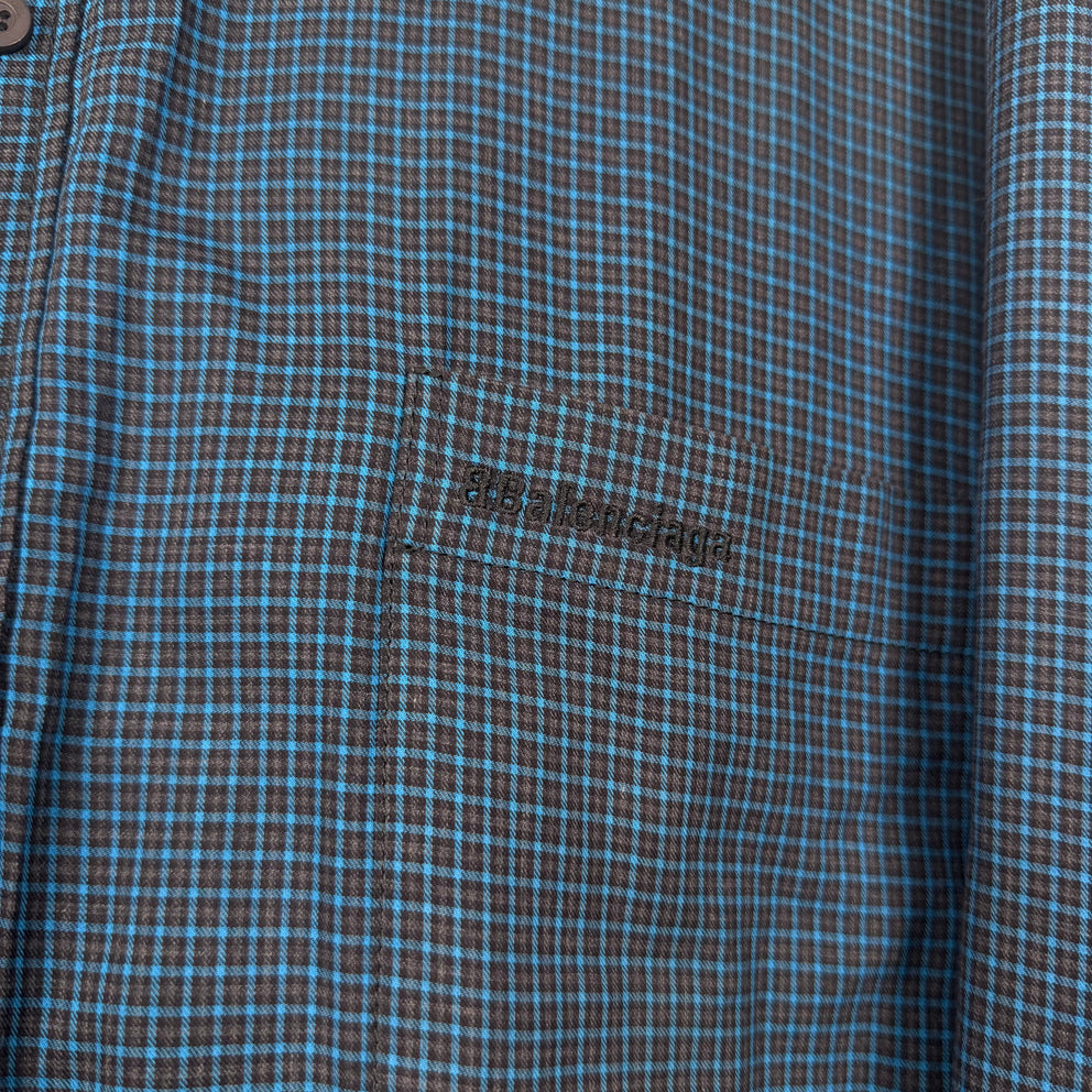 Balenciaga Navy Plaid Padded Button-Up Jacket Size XXL