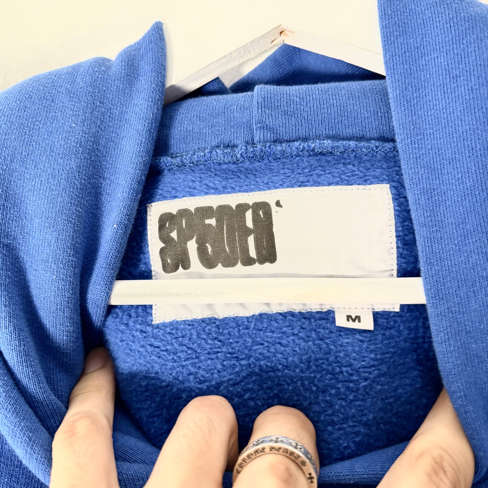 Sp5der Blue '555' Graphic Hoodie Size M