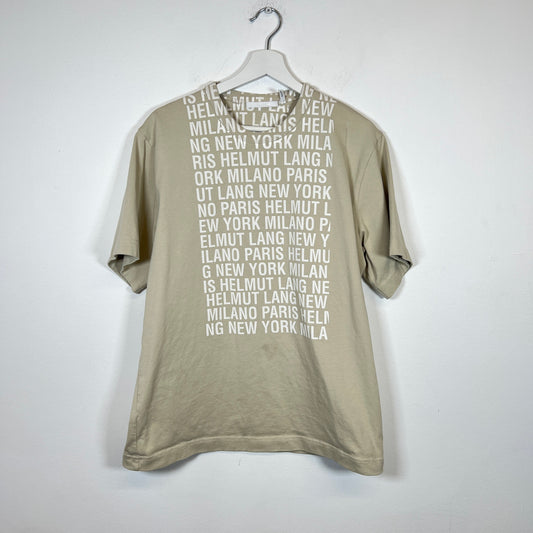 Helmut Lang Tan Neck Logo T-shirt Size M