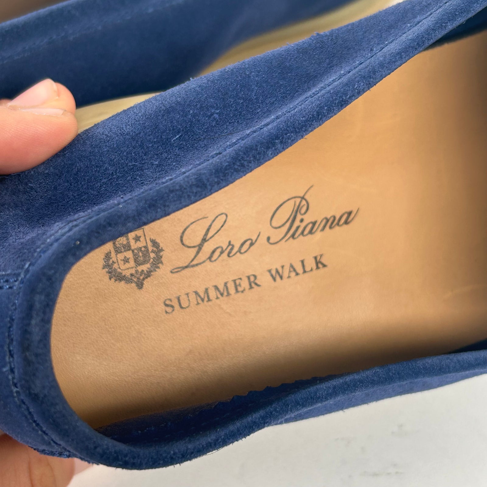 Loro Piana Blue Summer Walk Suede Loafers Size 46
