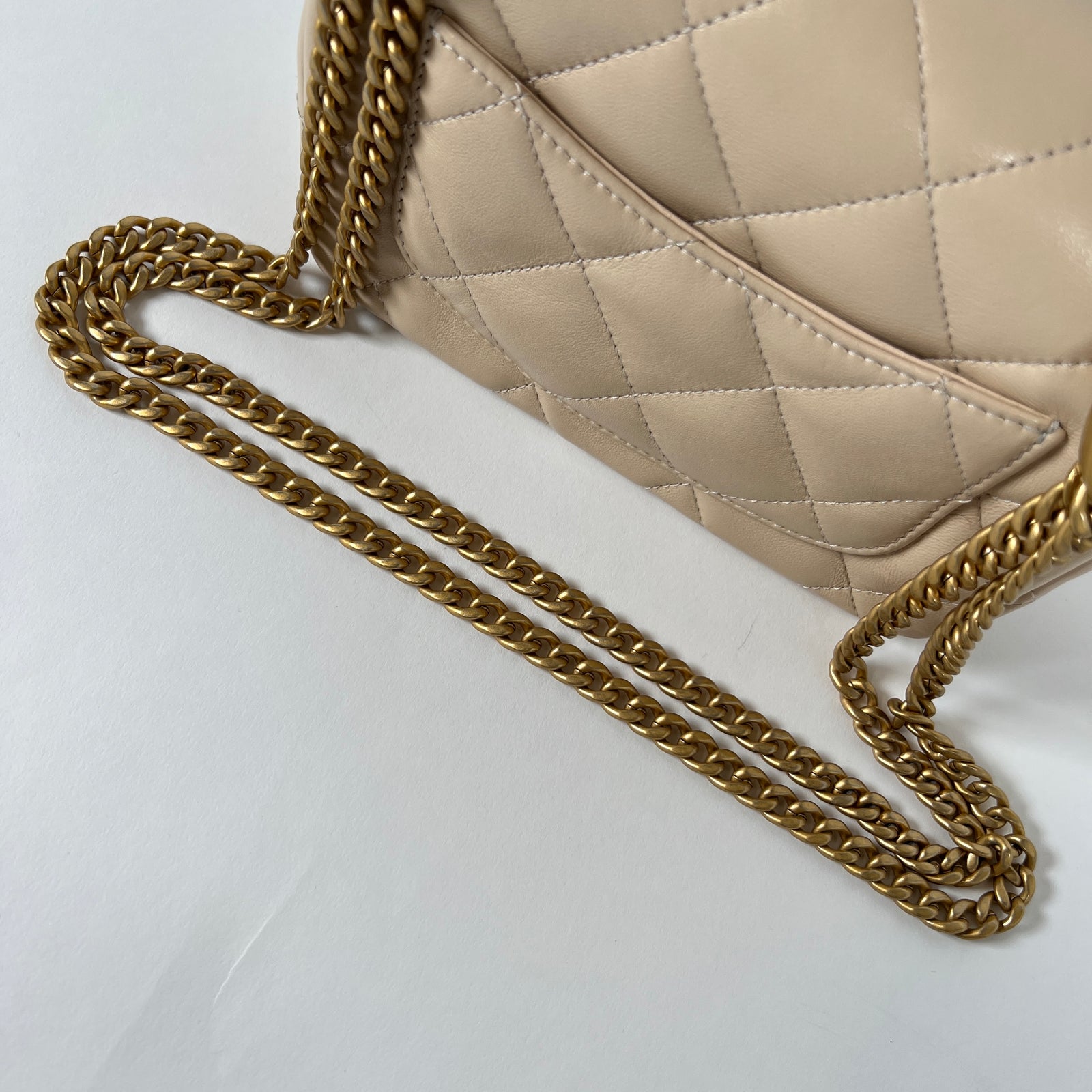 Chanel Beige Caviar Quilted Mini Sweetheart Crush Flap Bag
