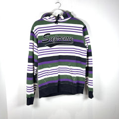 Supreme Striped Logo Pull-Over Hoodie