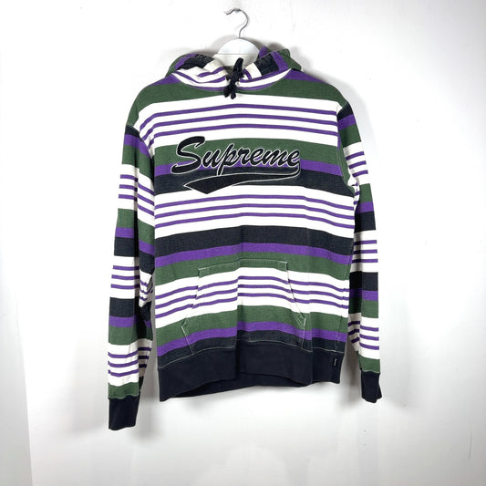 Supreme Striped Logo Pull-Over Hoodie
