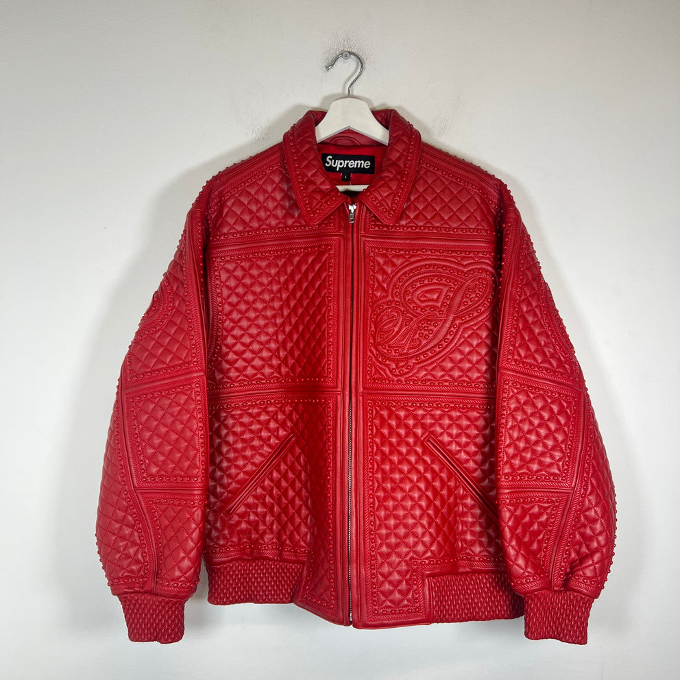 Supreme FW22 Red Studded Quilted Lambskin Leather Jacket Size L