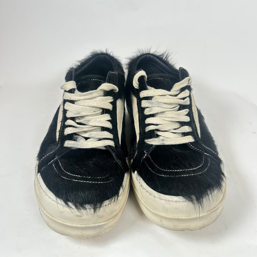 Rick Owens Black/Milk Pony Hair Vintage Sneaker Size 45