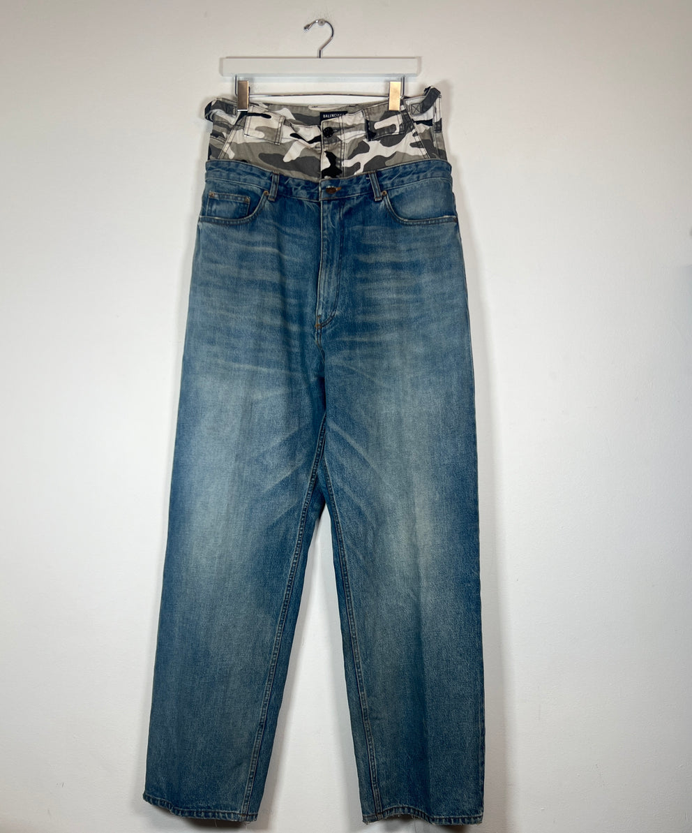 Balenciaga Double Waist Snow Camo Denim Jeans Size M