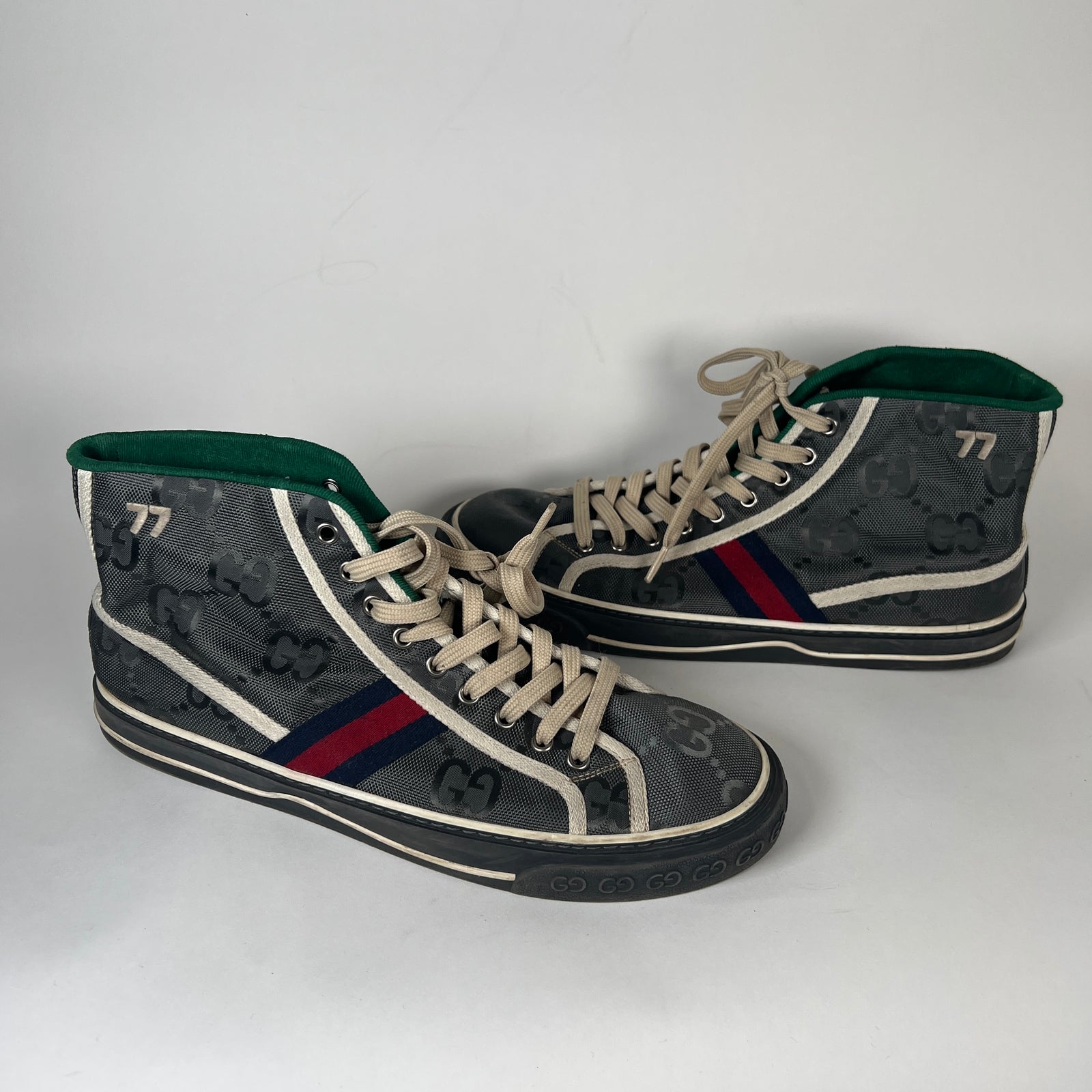 Gucci Grey Canvas 1977 Tennis High Top Sneaker Size 9