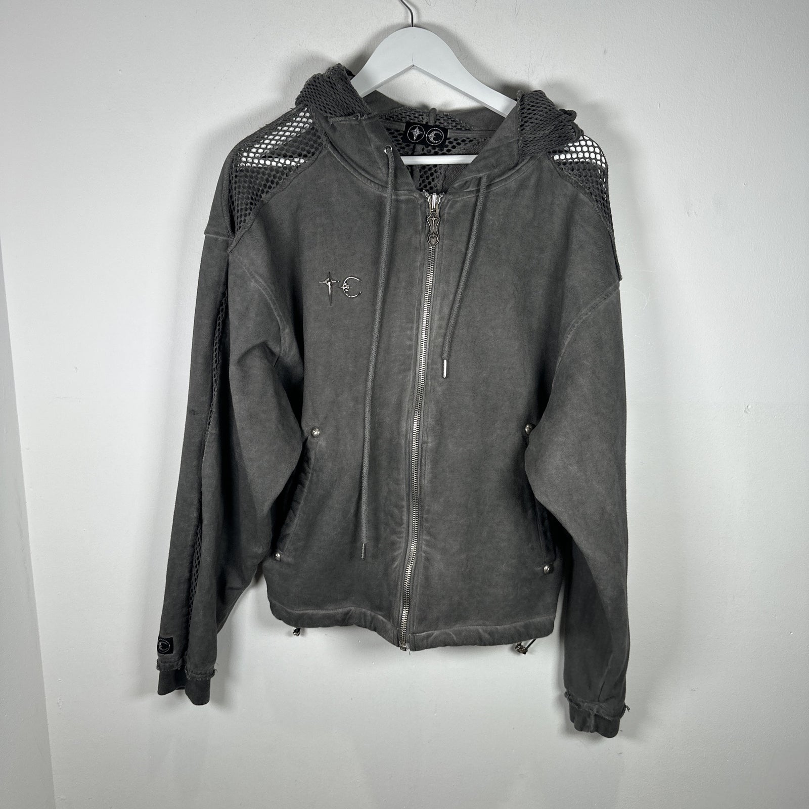 Thug Club Cropped Mesh Panel Zip Up Hoodie Size M