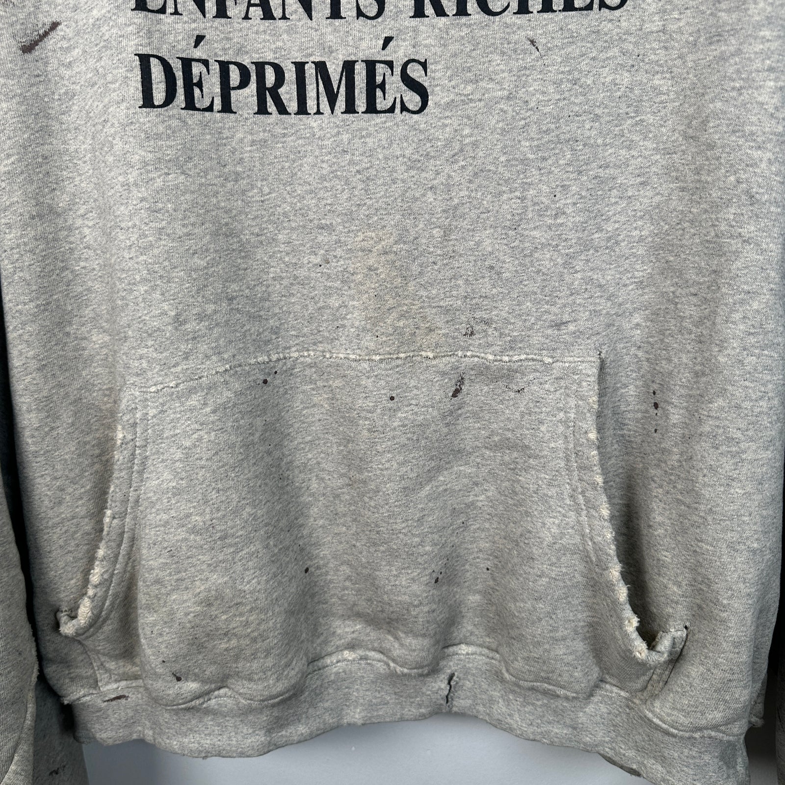 Enfant Riches Deprimes Grey Distressed Logo Hoodie Size XL