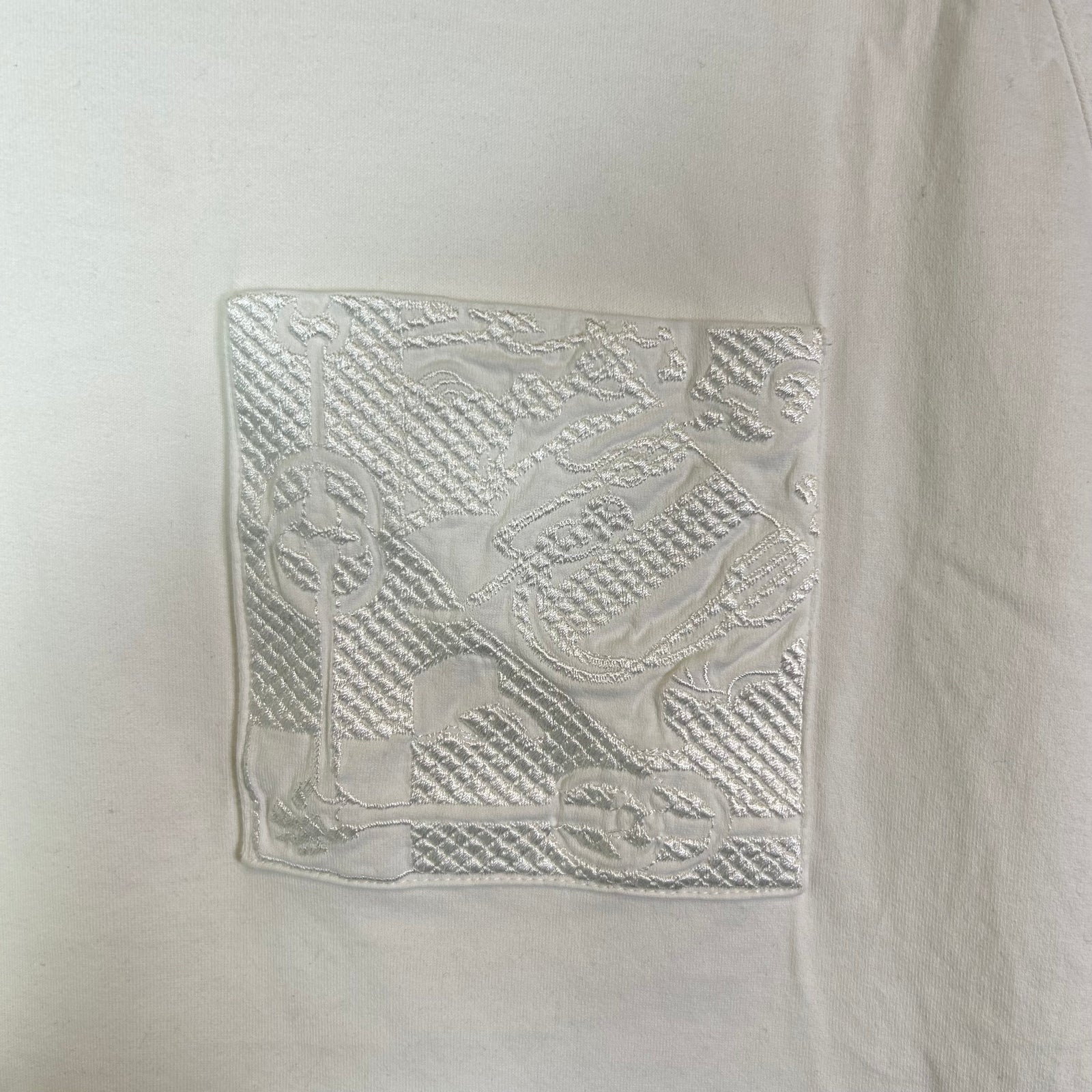 Hermes Embroidered Pocket Micro White T-Shirt Size S