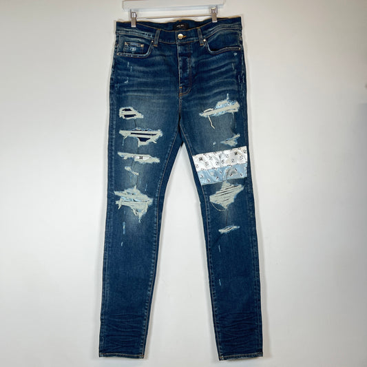Amiri Dark Blue MA Paisley Skinny Jeans Size 38