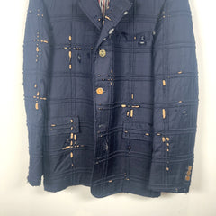 Thom Browne Tartan Check Embroidery Distressed Blazer