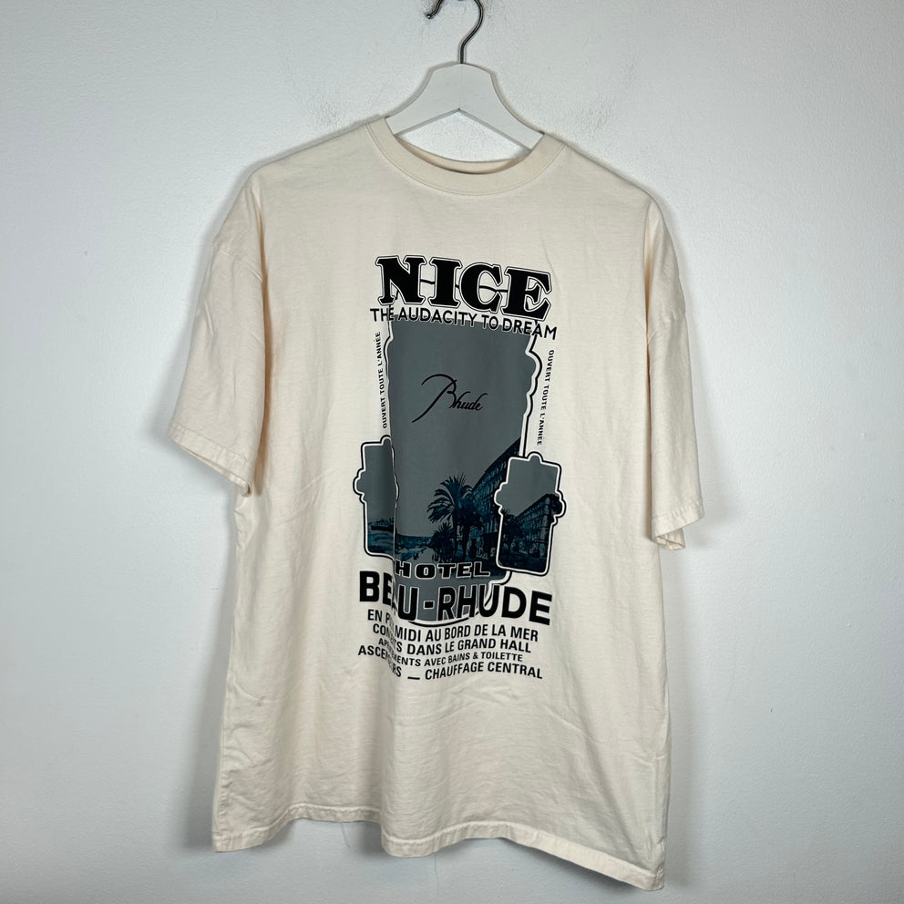 Rhude Cream French Hotel Logo T-shirt Size XL