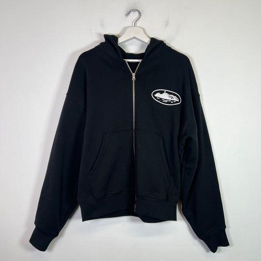 Corteiz Black Island Puff-Print Zip-Up Hoodie Size M