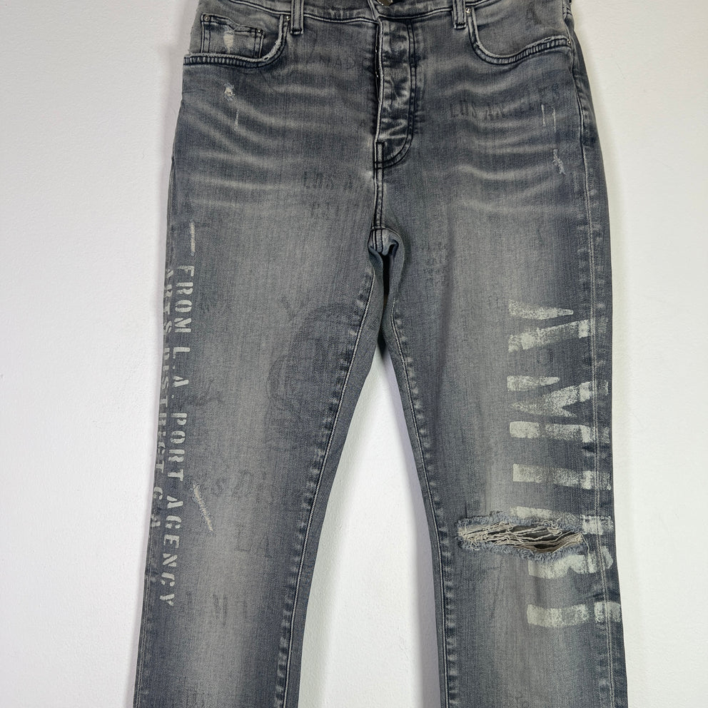Amiri Grey Military Stencil Jeans Size 33