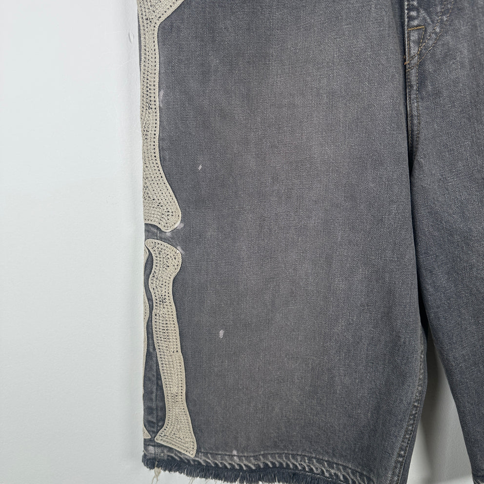 Kapital Washed Grey Bone Denim Shorts Size 32